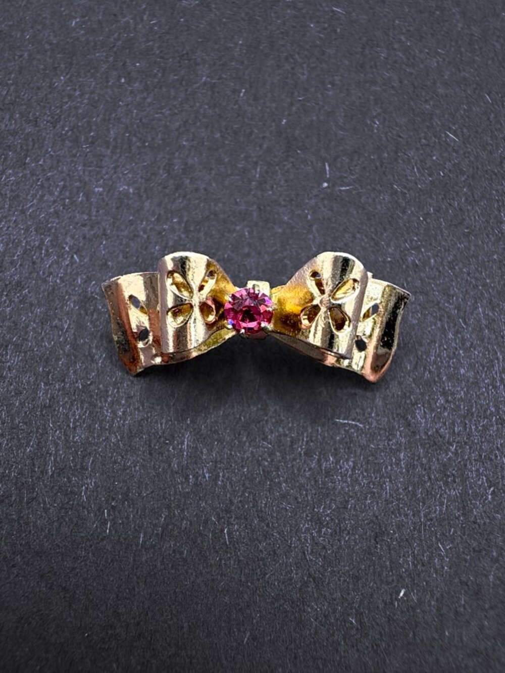 Vintage Coro Gold Tone Bow Brooch Pink Rhinestone Center Signed 1950s